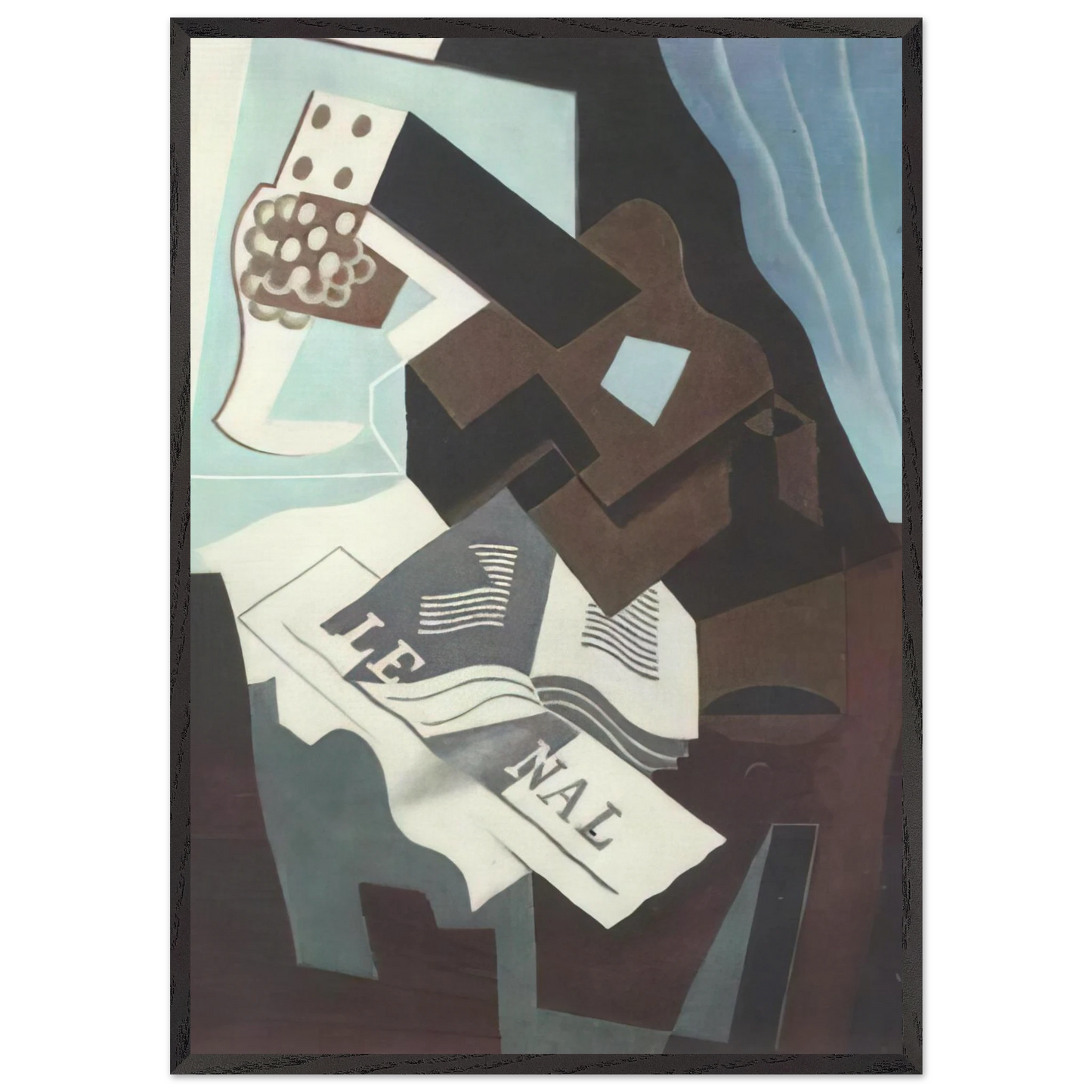 STILL LIFE WITH GUITAR BOOK AND NEWSPAPER - Juan Gris 70x100 cm / 28x40 inches Framed Art Print – Black Wooden Frame