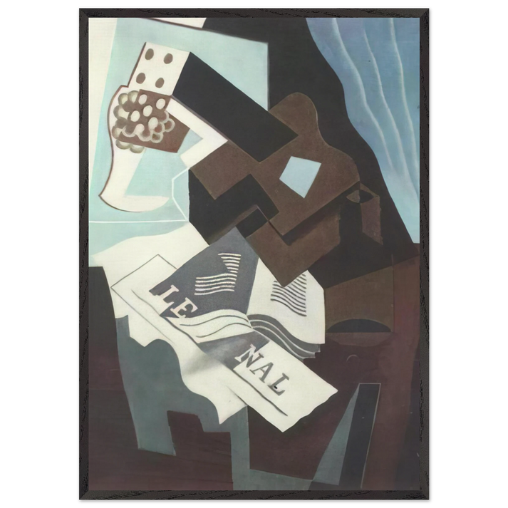 STILL LIFE WITH GUITAR BOOK AND NEWSPAPER - Juan Gris 70x100 cm / 28x40 inches Framed Art Print – Black Wooden Frame