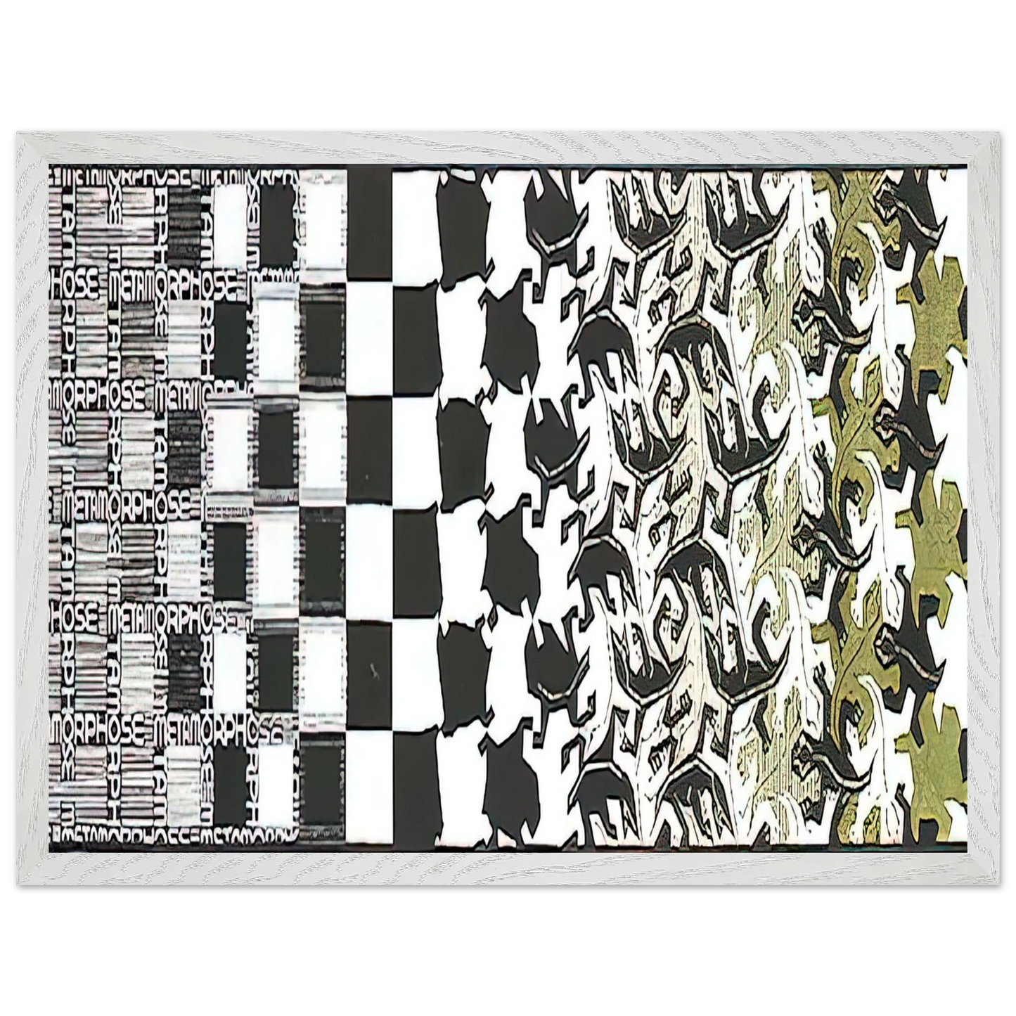 MC Escher - METAMORPHOSIS II EXCERPT 2 Wall Art - 30x40 cm / 12x16 inches - Premium Wooden Framed Poster With Fine Art Paper - Wood frame