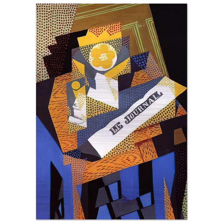 NEWSPAPER AND FRUIT DISH 1916 - Juan Gris Brushed Aluminum Print - 70x100 cm / 28x40 inches | Juan Gris Aluminum Print | Juan Gris Prints