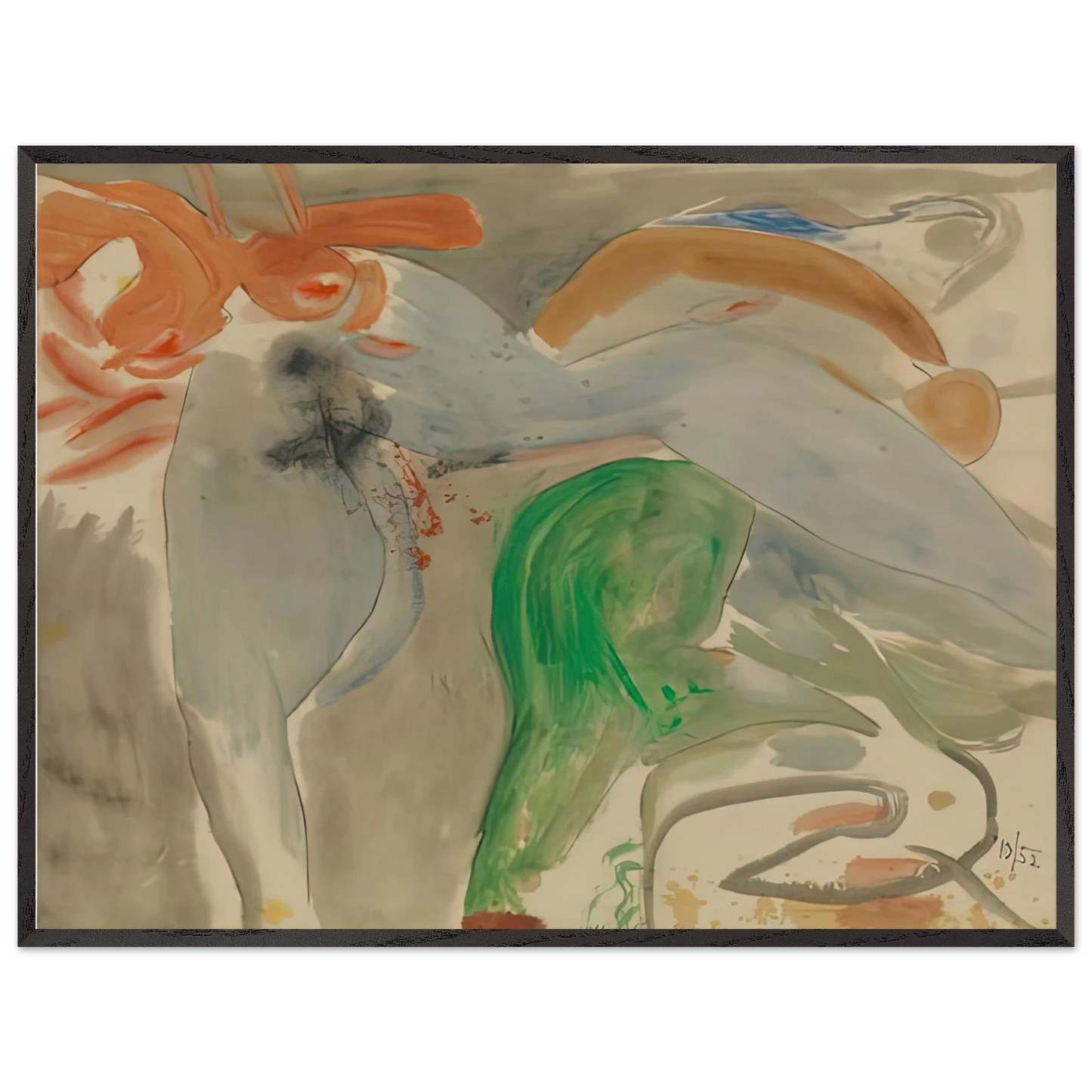 Helen Frankenthaler - Scene with Nude, 1952- Wall Art - 21x29.7 cm / 8x12" - Premium Wooden Framed Poster With Fine Art Paper - White frame