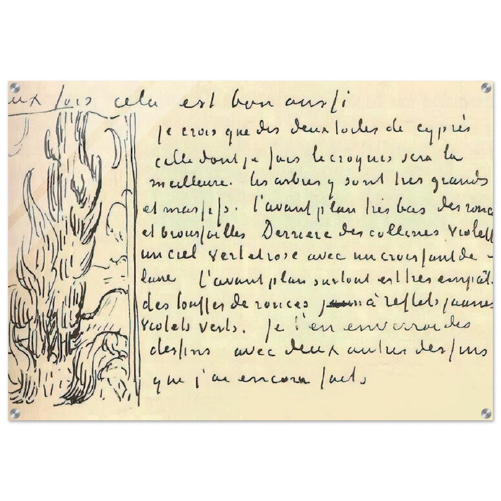 Cypresses Sketch on a Letter to Theo Van Gogh - Vincent van Gogh Acrylic Print - 70x100 cm / 28x40″ inches | Vincent van Gogh Wall Art | Vincent van Gogh Prints