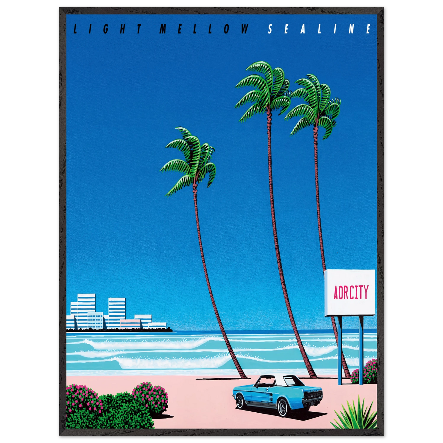 Hiroshi Nagai - Light Mellow Sealine Wall Art - 60x80 cm / 24x32 inches - Premium Wooden Framed Poster With Fine Art Paper - Wood frame
