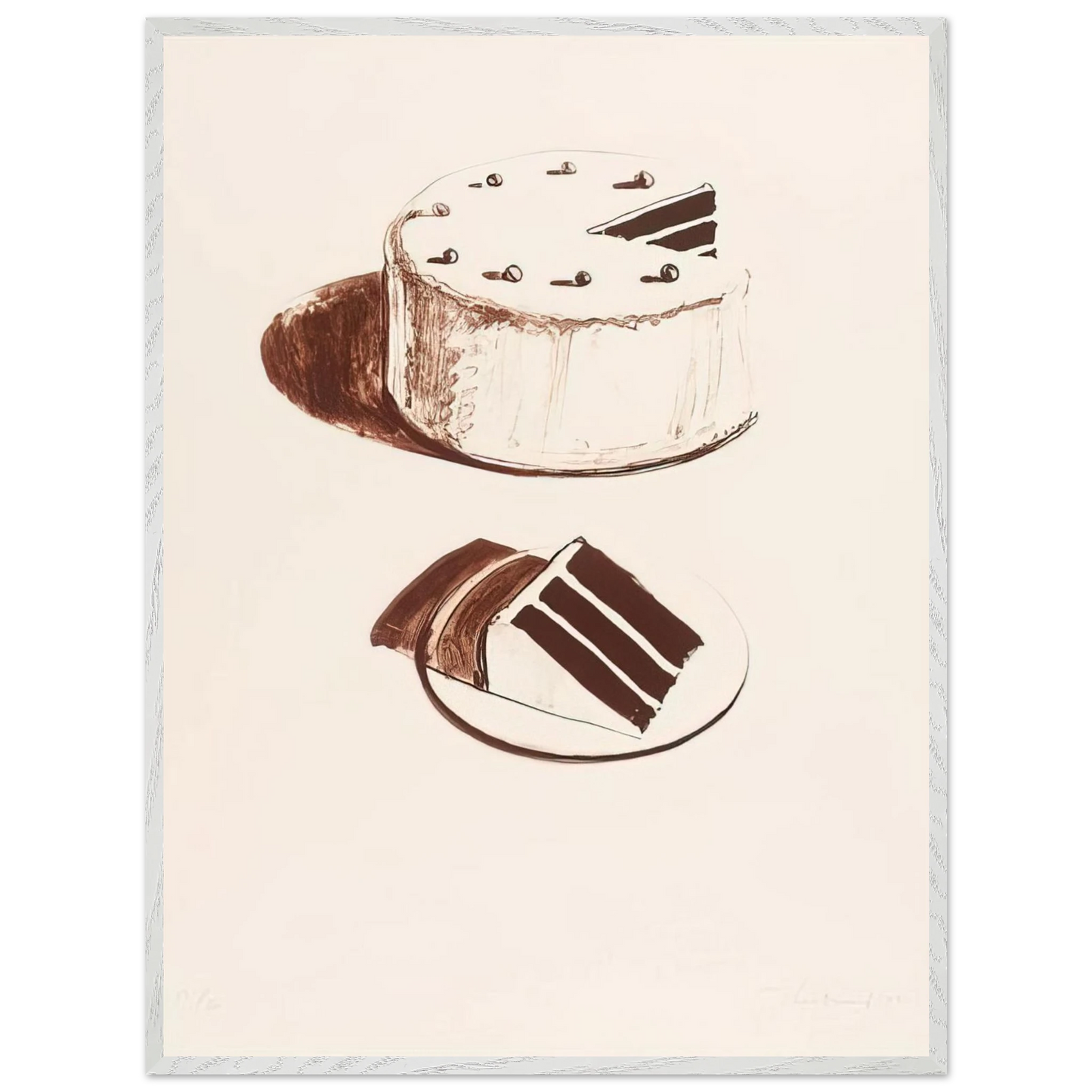 Wayne Thiebaud - Chocolate Cake - 1971 Wall Art - 60x80 cm / 24x32 inches - Premium Wooden Framed Poster With Fine Art Paper-canvas - Wood frame