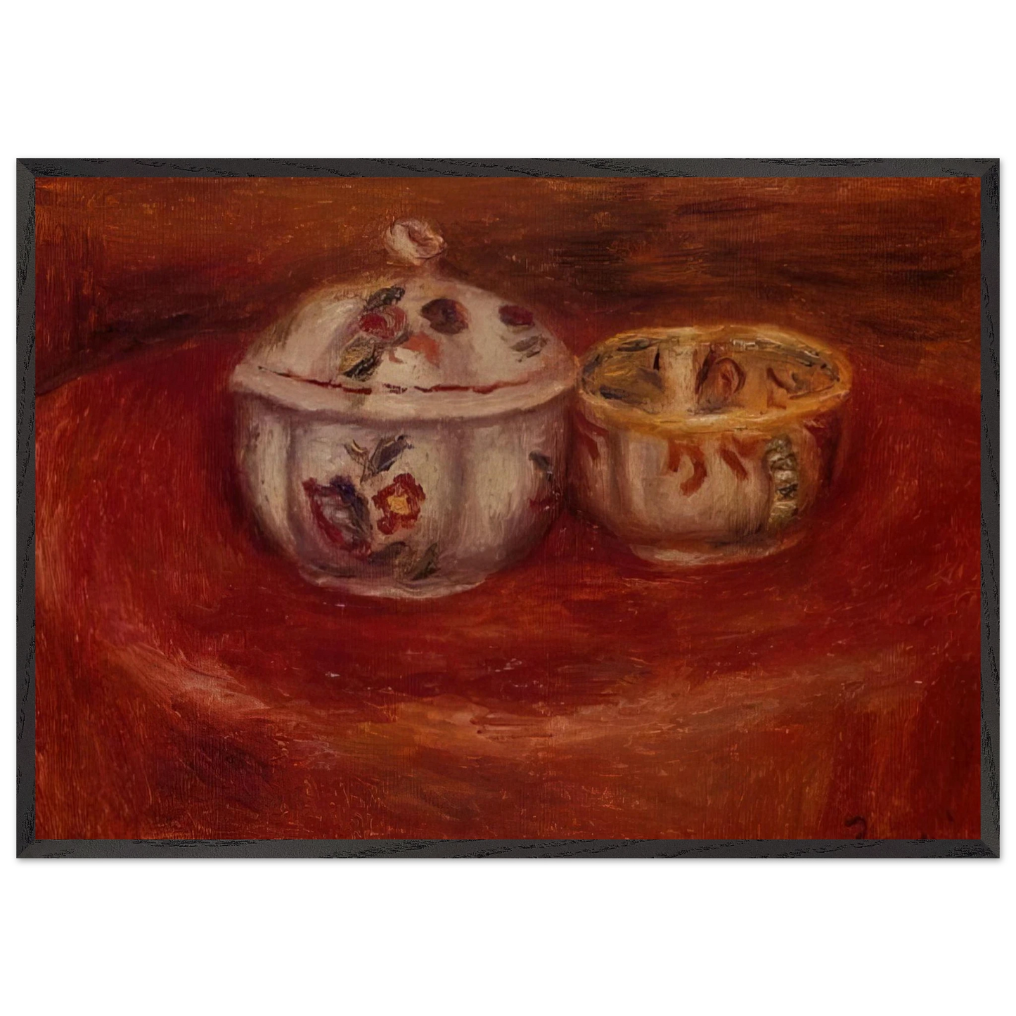 Sugar Bowl and Earthenware Bowl - Pierre-Auguste Renoir 70x100 cm / 28x40 inches Framed Art Print – Black Wooden Frame