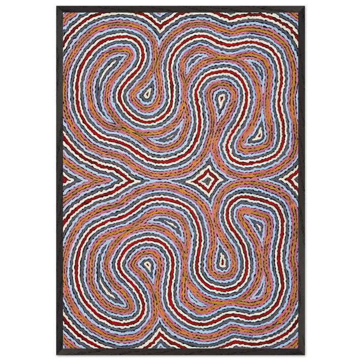 Untitled Narripi Worm Dreaming - 1996 - Clifford Possum Tjapaltjarri 70x100 cm / 28x40 inches Framed Art Print – Black Wooden Frame