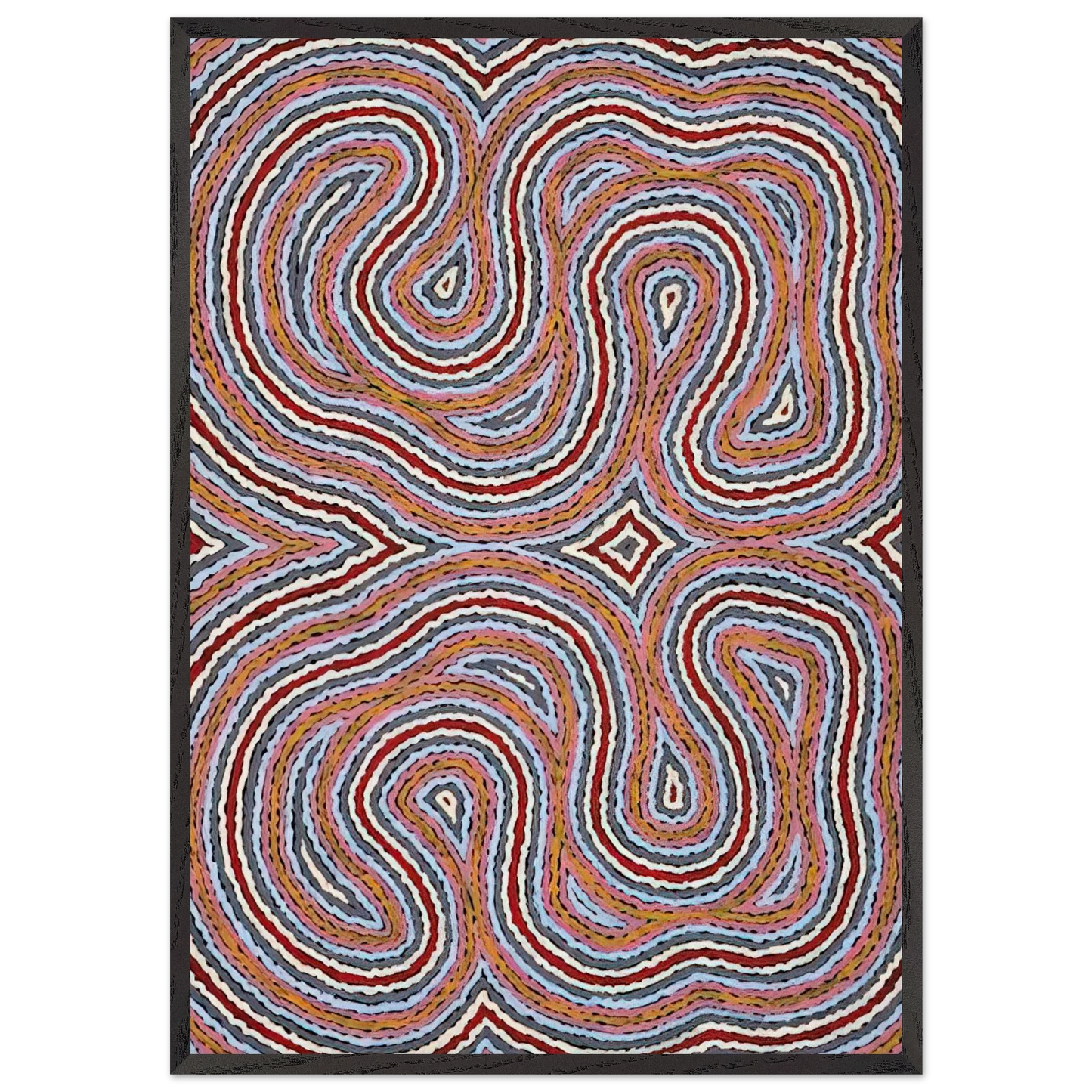 Untitled Narripi Worm Dreaming - 1996 - Clifford Possum Tjapaltjarri 70x100 cm / 28x40 inches Framed Art Print – Black Wooden Frame
