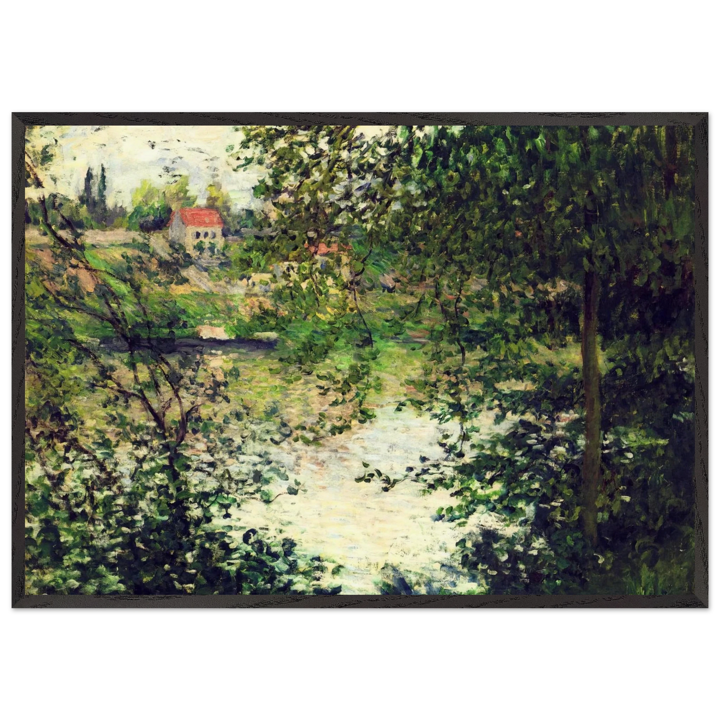 Ile de La Grande Jatte Through the Trees - claude monet Framed Art Print – Black Wooden Frame - Default Title - -Framed Art Print