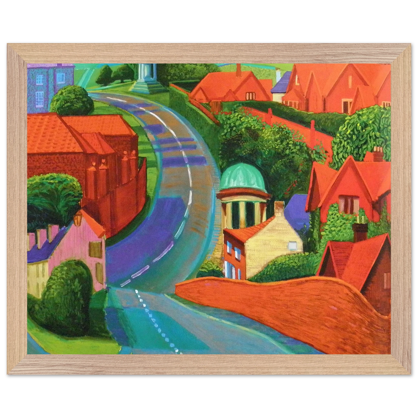 David Hockney - The Road to York Through Sledmere - 30x45 cm / 12x18 inches - Premium Wooden Framed Poster With Fine Art Paper-canvas - White frame