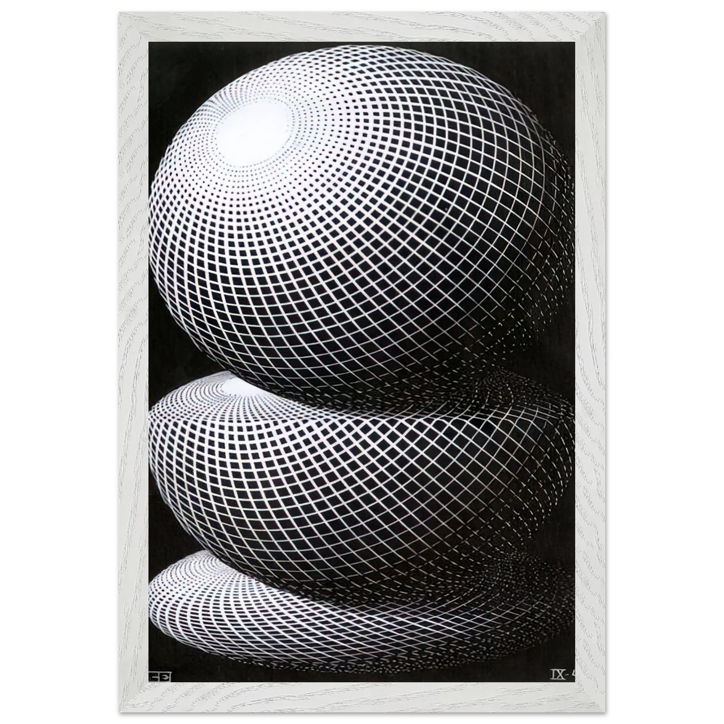 MC Escher - THREE SPHERES I SCHEME Wall Art - 60x80 cm / 24x32 inches - Premium Wooden Framed Poster With Fine Art Paper - Black frame