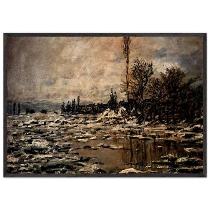 The Break-up of the Ice - claude monet 70x100 cm / 28x40 inches Framed Art Print – Black Wooden Frame