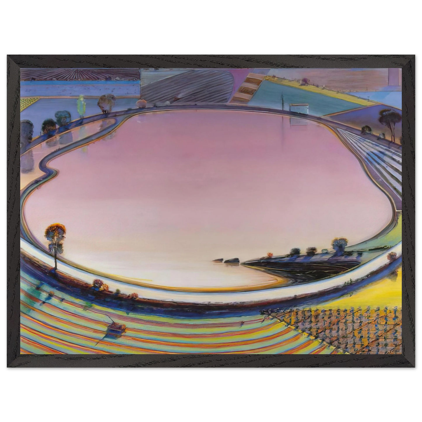 Wayne Thiebaud - Reservoir - 1999 Wall Art - 60x80 cm / 24x32 inches - Premium Wooden Framed Poster With Fine Art Paper-canvas - White frame