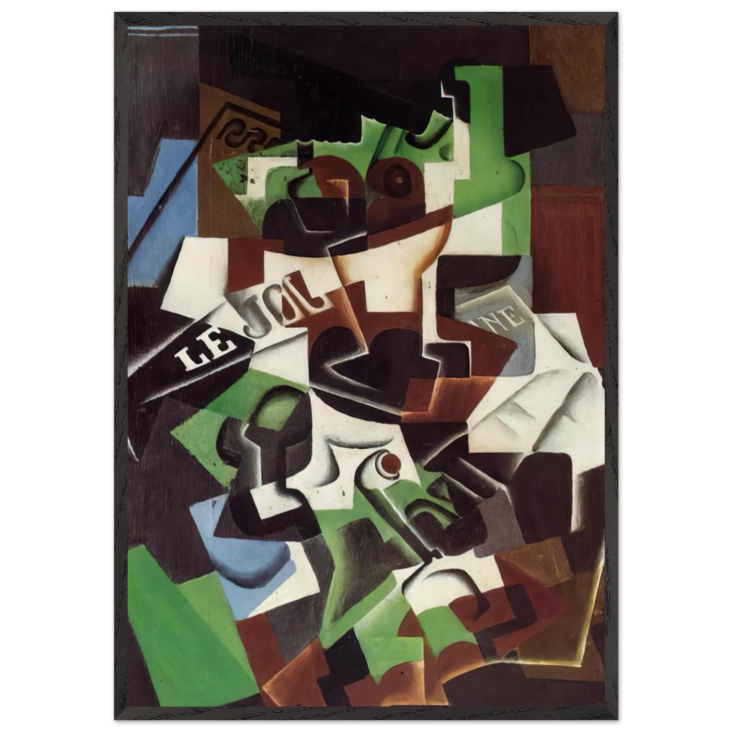 FRUIT BOWL PIPE AND NEWSPAPER - Juan Gris 70x100 cm / 28x40 inches Framed Art Print – Black Wooden Frame