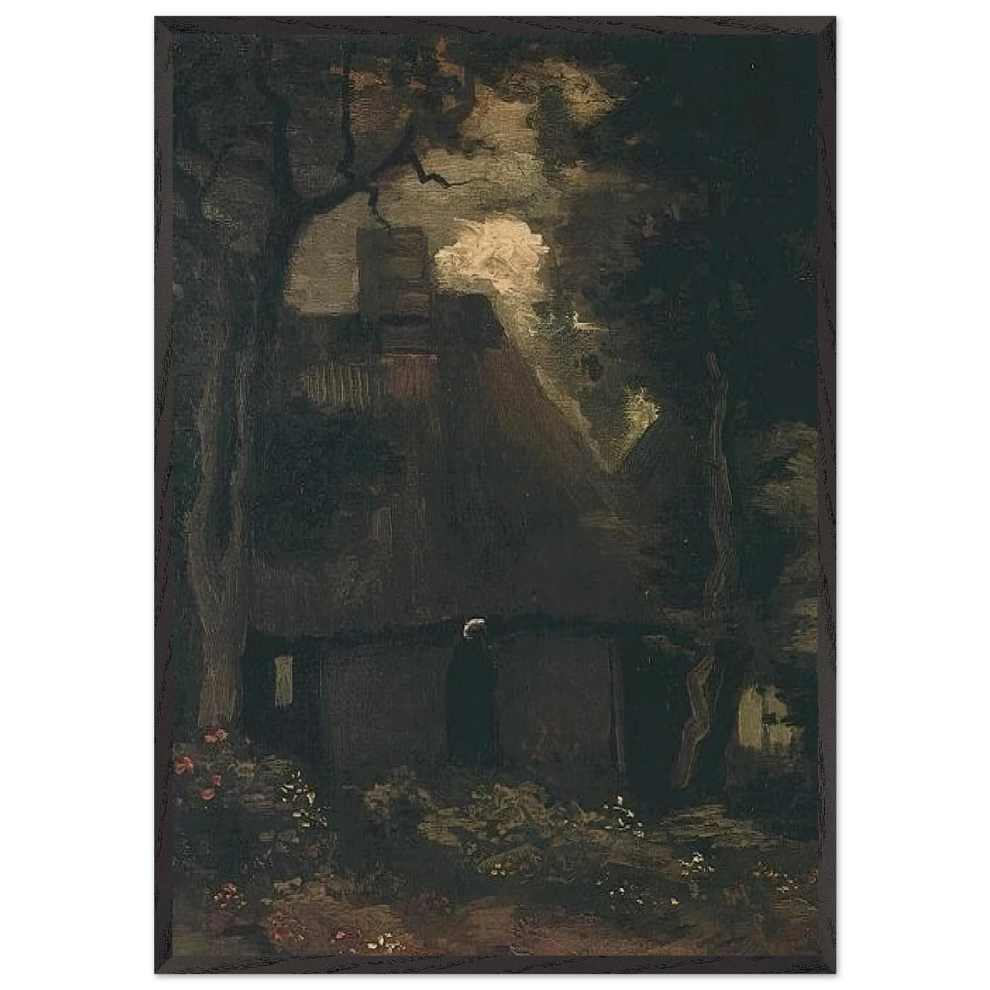 Cottage with Trees and Peasant Woman - Vincent van Gogh Framed Art Print – Black Wooden Frame - Default Title - -Framed Art Print
