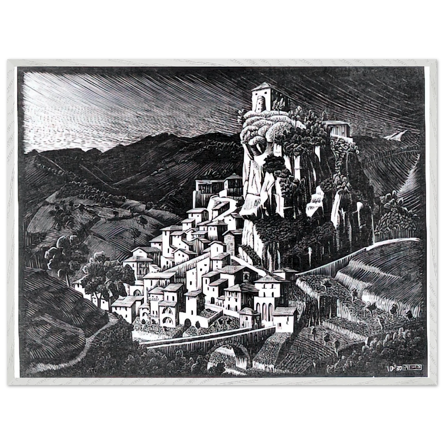 MC Escher - PALIZZI CALABRIA OCTOBER 1930 1930 Wall Art - 60x80 cm / 24x32 inches - Premium Wooden Framed Poster With Fine Art Paper - Wood frame