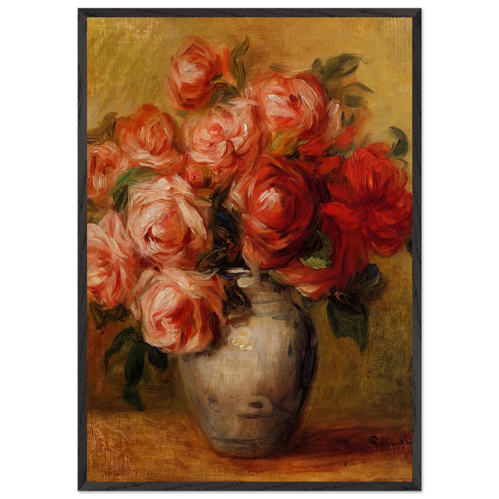 Still Life with Roses - Pierre-Auguste Renoir 70x100 cm / 28x40 inches Framed Art Print – Black Wooden Frame