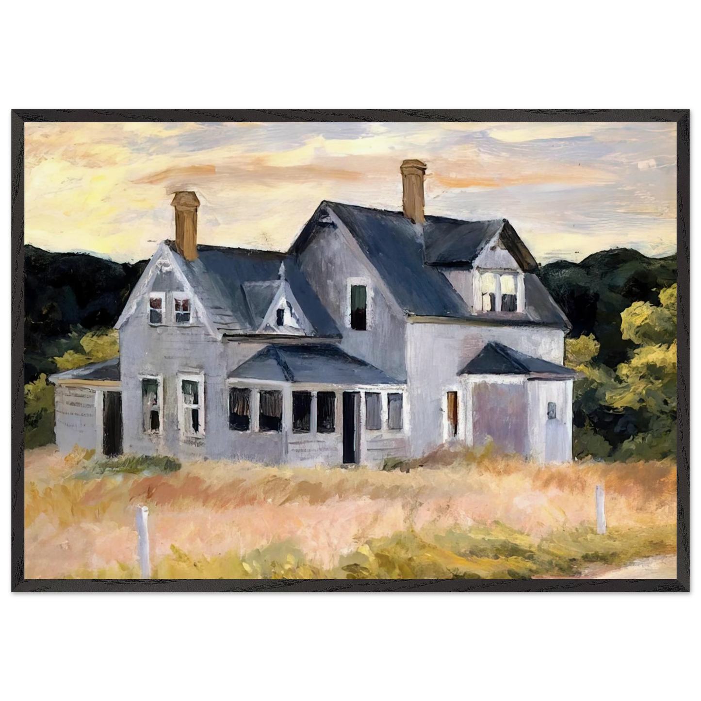 House by a Road - Edward Hopper 70x100 cm / 28x40 inches Framed Art Print – Black Wooden Frame