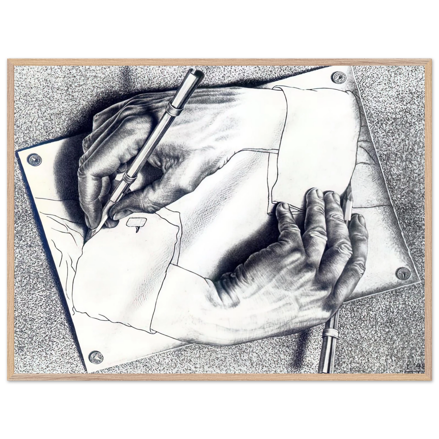 MC Escher - DRAWING HANDS Wall Art - 30x40 cm / 12x16 inches - Premium Wooden Framed Poster With Fine Art Paper - Wood frame