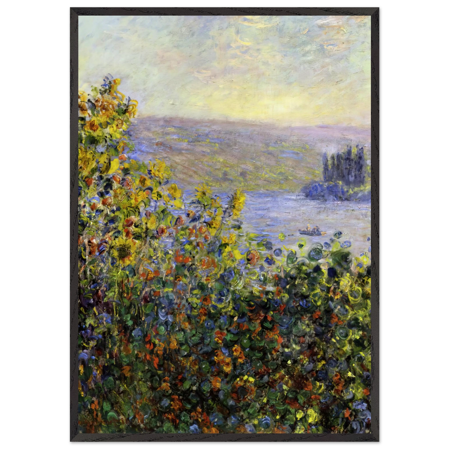 Flowers Beds at Vetheuil - claude monet Framed Art Print – Black Wooden Frame - Default Title - -Framed Art Print