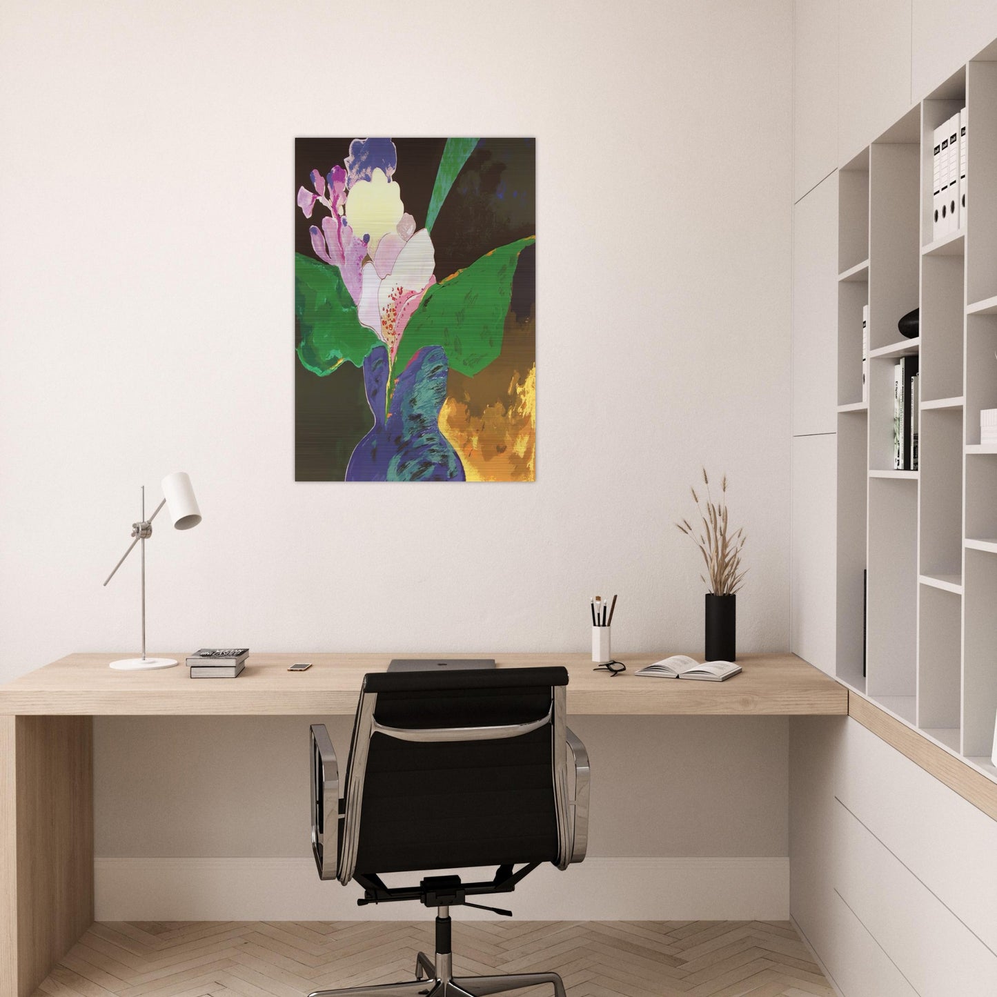 Blue Vase With Flowers - 2002 - Aldemir Martins Brushed Aluminum Print - 70x100 cm / 28x40 inches | Aldemir Martins Aluminum Print | Aldemir Martins Prints