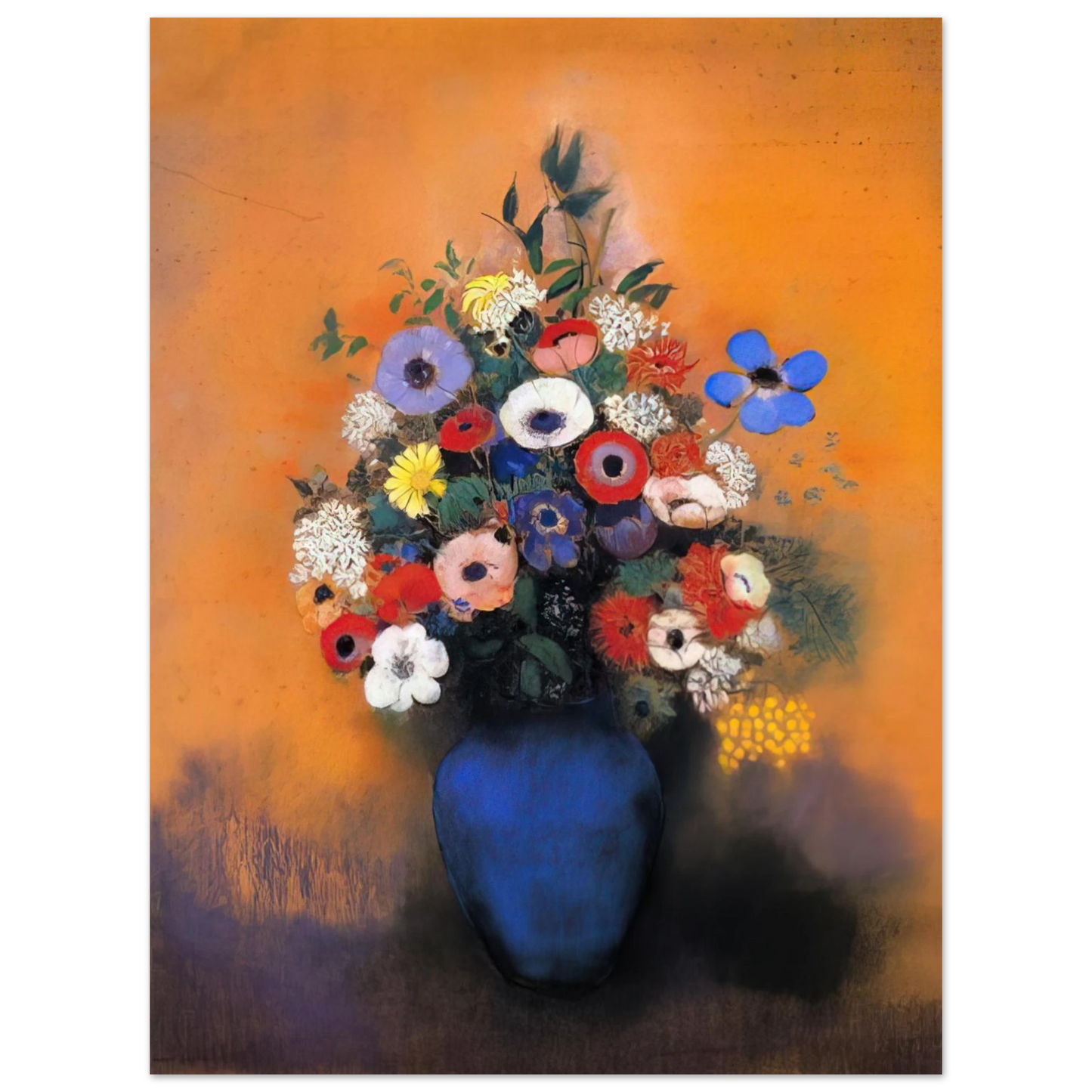 Odilon Redon - MINOSAS ANEMONIES AND LEAVES IN A BLUE VASE Fine Art Poster - Default Title
