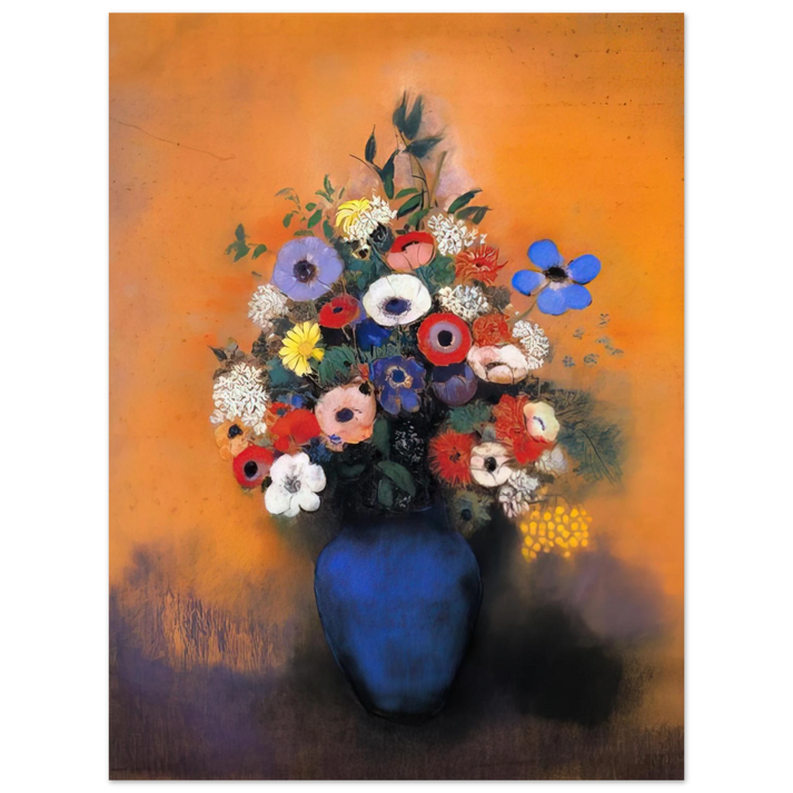 Odilon Redon - MINOSAS ANEMONIES AND LEAVES IN A BLUE VASE 75x100 cm / 30x40inches Fine Art Poster