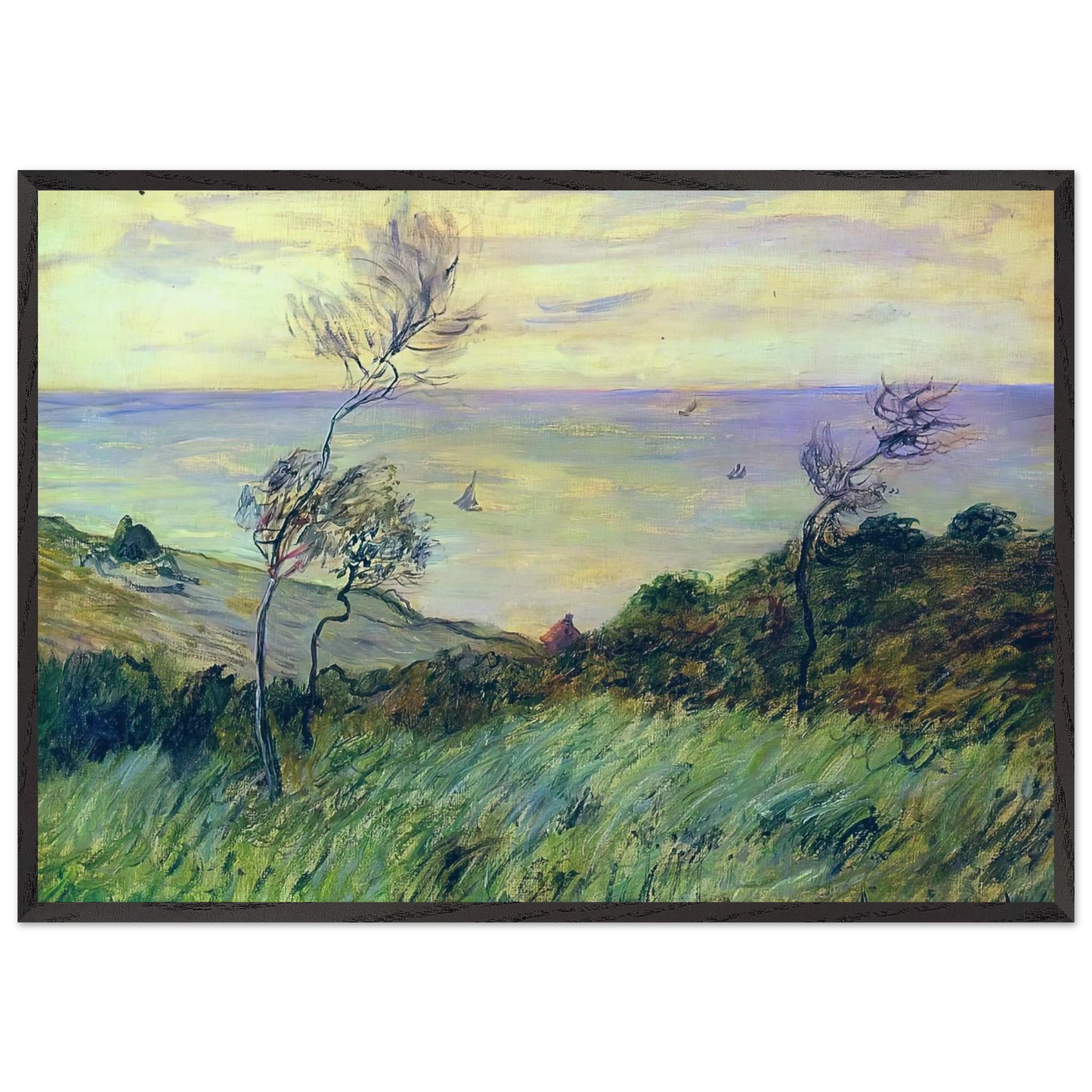 Cliffs of Varengeville Gust of Wind - claude monet Framed Art Print – Black Wooden Frame - Default Title - -Framed Art Print