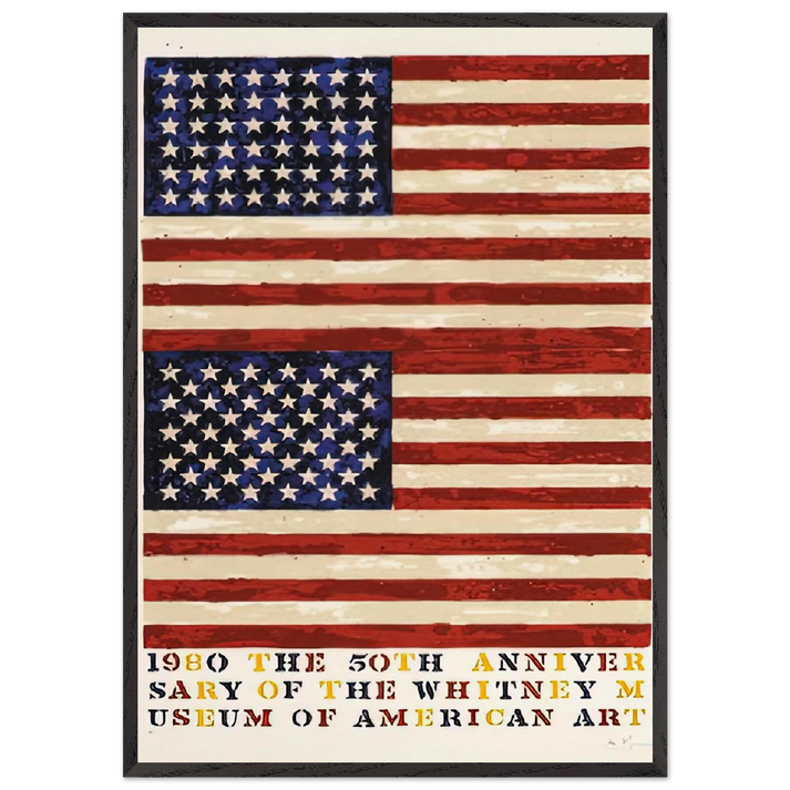 TWO FLAGS WHITNEY ANNIVERSARY ULAE 207 1980 - Jasper Johns 70x100 cm / 28x40 inches Framed Art Print – Black Wooden Frame