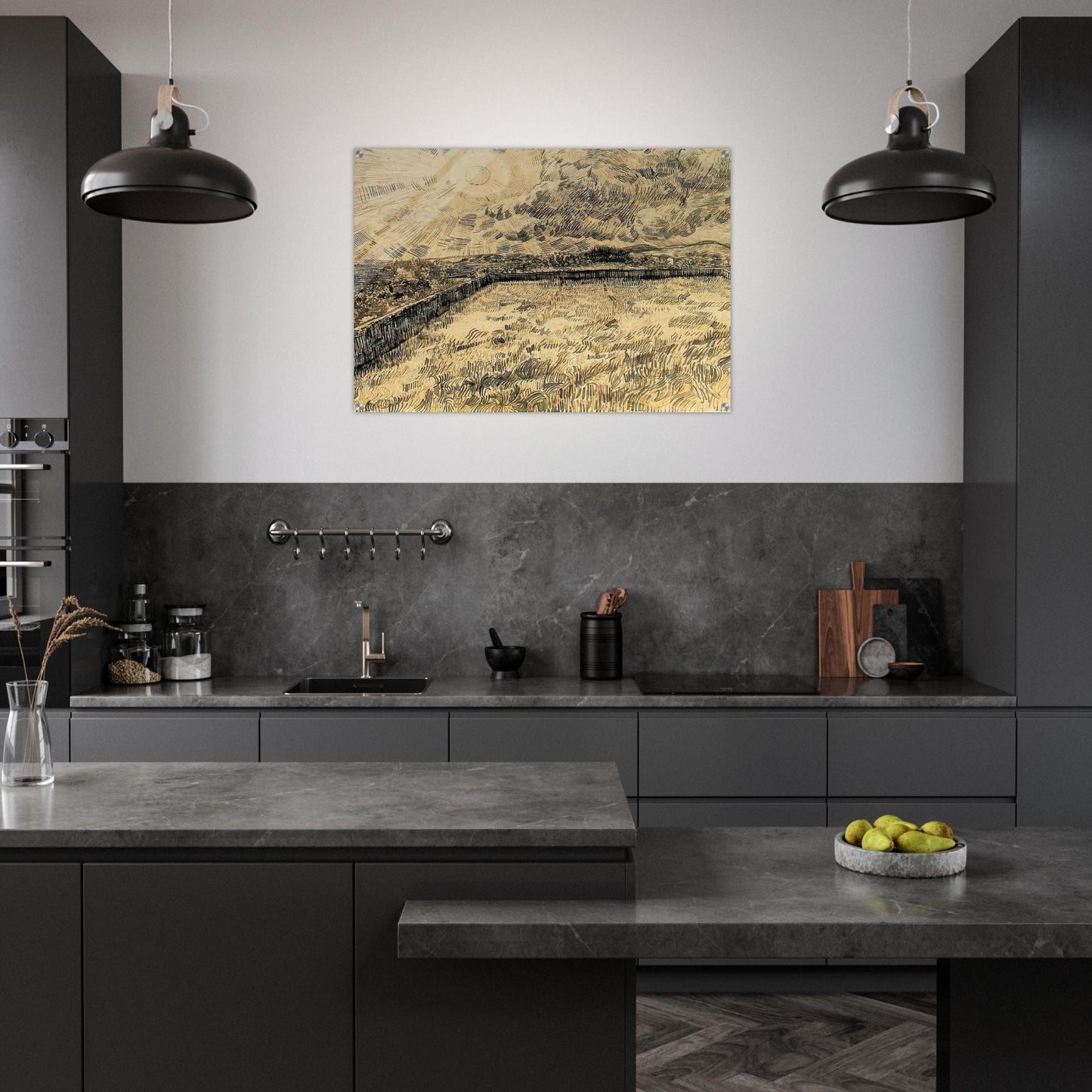 Wheat field with sun and cloud - Vincent van Gogh Acrylic Print - 70x100 cm / 28x40″ inches