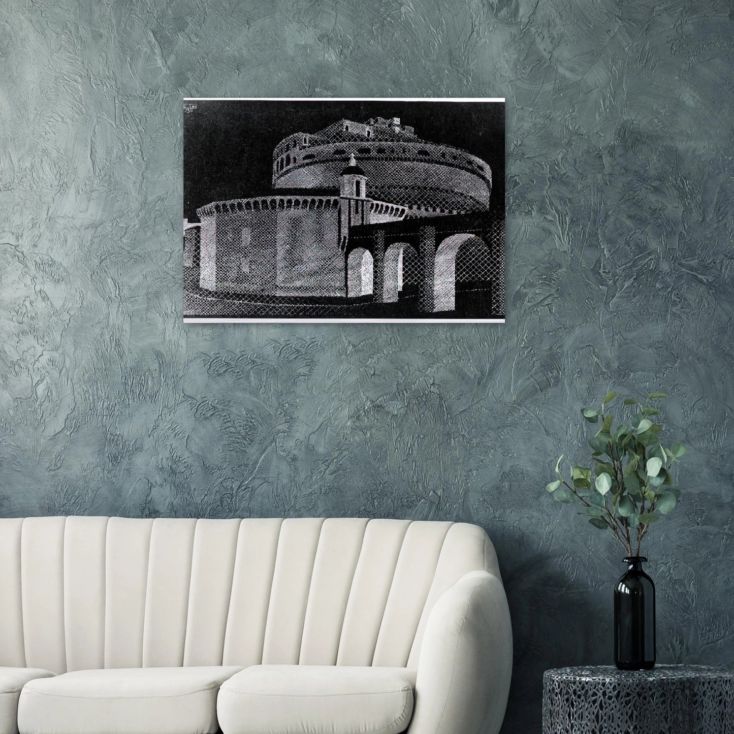 NOCTURNAL ROME CASTEL SANT ANGELO - MC Escher Brushed Aluminum Print - 70x100 cm / 28x40 inches | MC Escher Aluminum Print | MC Escher Prints | Maurits Cornelis Escher Prints