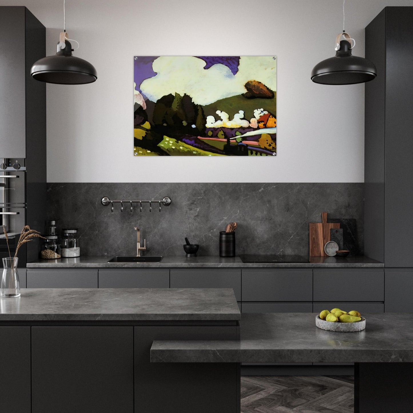 LANDSCAPE WITH A STEAM LOCOMOTIVE 1909 - Wassily Kandinsky Acrylic Print - 70x100 cm / 28x40″ inches