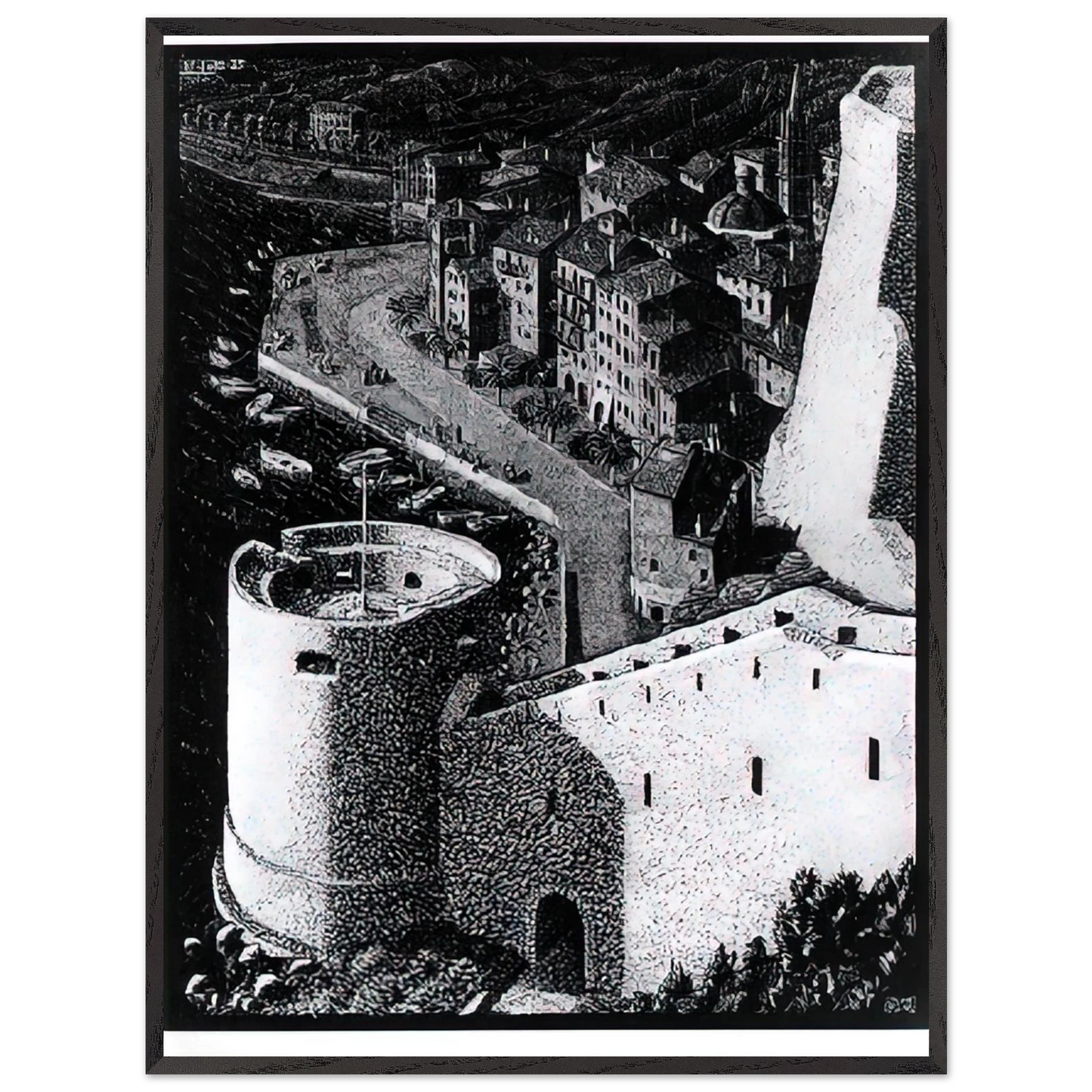 MC Escher - ESCHER (23) Wall Art - 60x80 cm / 24x32 inches - Premium Wooden Framed Poster With Fine Art Paper - Wood frame