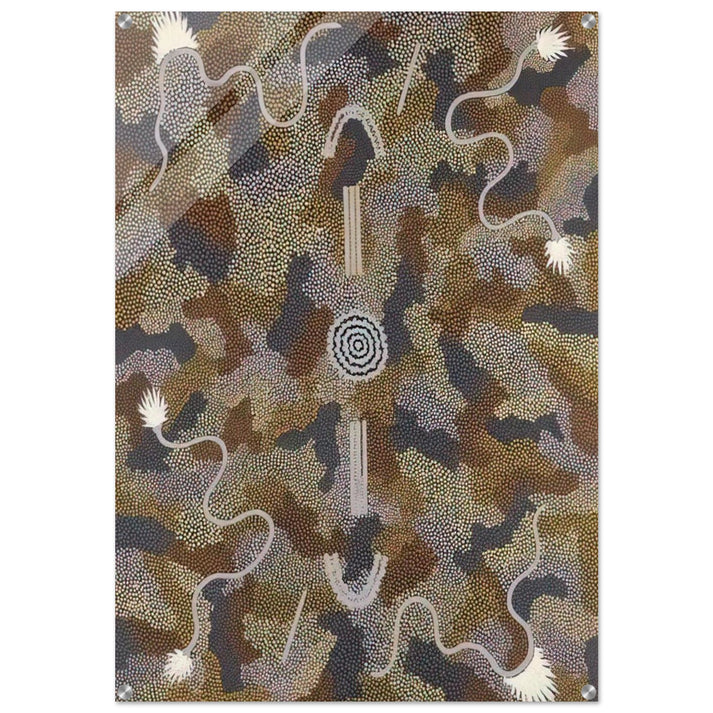 Honey Ant Dreaming at Yuelamu Mt. Allan - 1988 - Clifford Possum Tjapaltjarri Acrylic Print - 70x100 cm / 28x40″ inches | Clifford Possum Tjapaltjarri Wall Art | Clifford Possum Tjapaltjarri Prints
