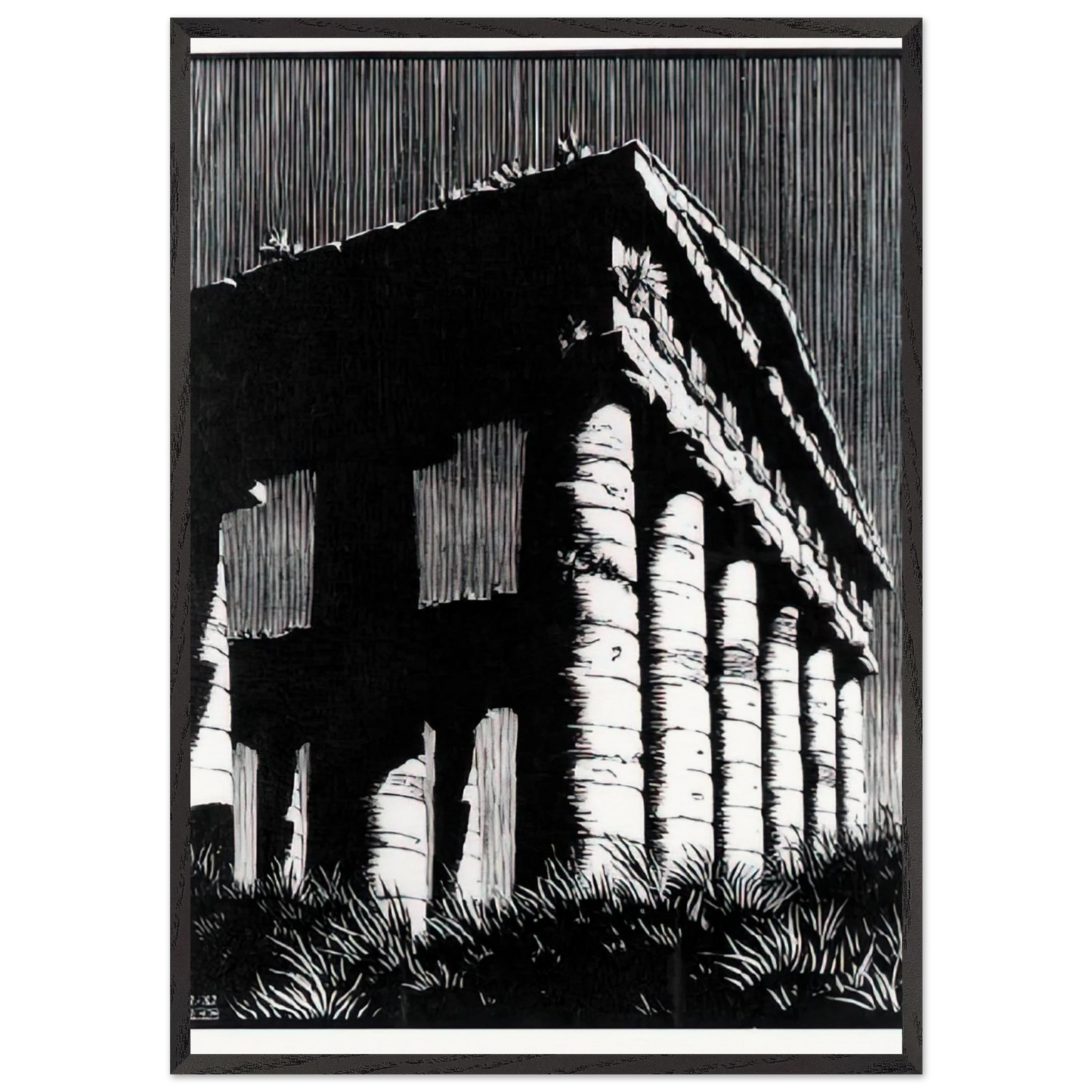 TEMPLE OF SEGESTE SICILY - MC Escher Framed Art Print – Black Wooden Frame - Default Title - -Framed Art Print