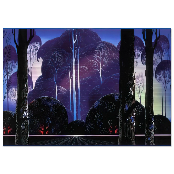 Purple Sunrise - Eyvind Earle Brushed Aluminum Print - 70x100 cm / 28x40 inches | Eyvind Earle Aluminum Print | Eyvind Earle Prints