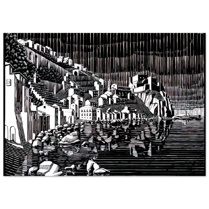 MC Escher - SCILLA CALABRIA FEBRUARY 1931 1931 Wall Art - 60x80 cm / 24x32 inches - Premium Wooden Framed Poster With Fine Art Paper - White frame