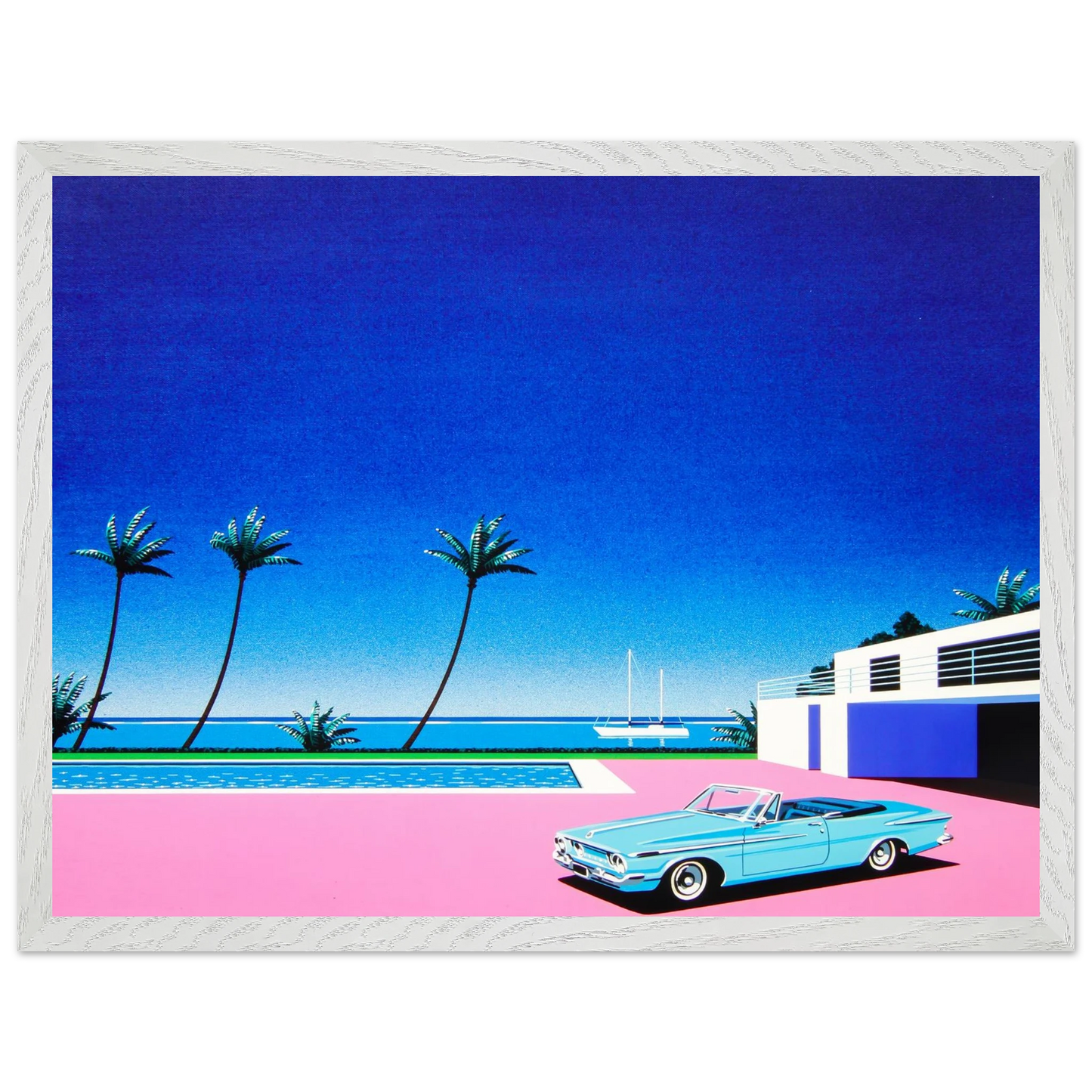 Hiroshi Nagai - Pink Driveway Wall Art - 21x29.7 cm / 8x12" - Premium Wooden Framed Poster With Fine Art Paper - White frame