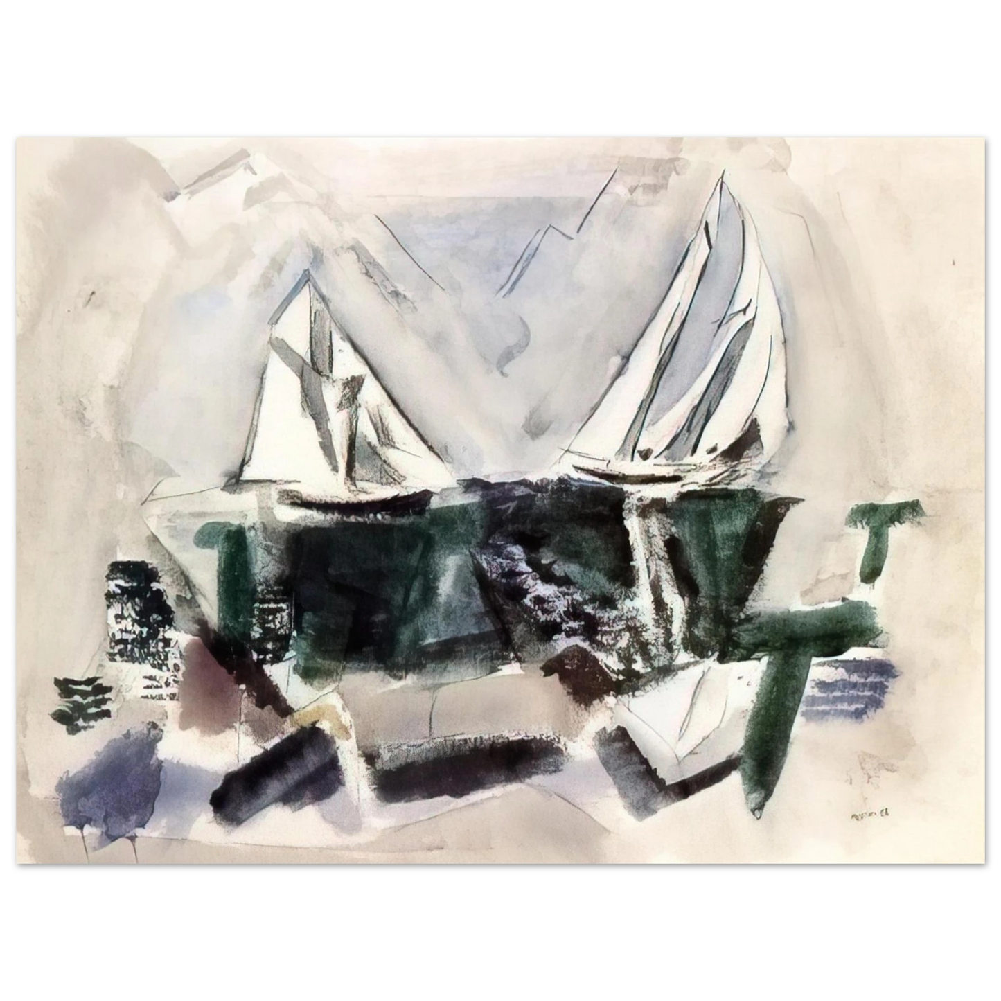 John Marin - Schooner Yachts, Deer Isle, Maine - 1928 Fine Art Poster - Default Title