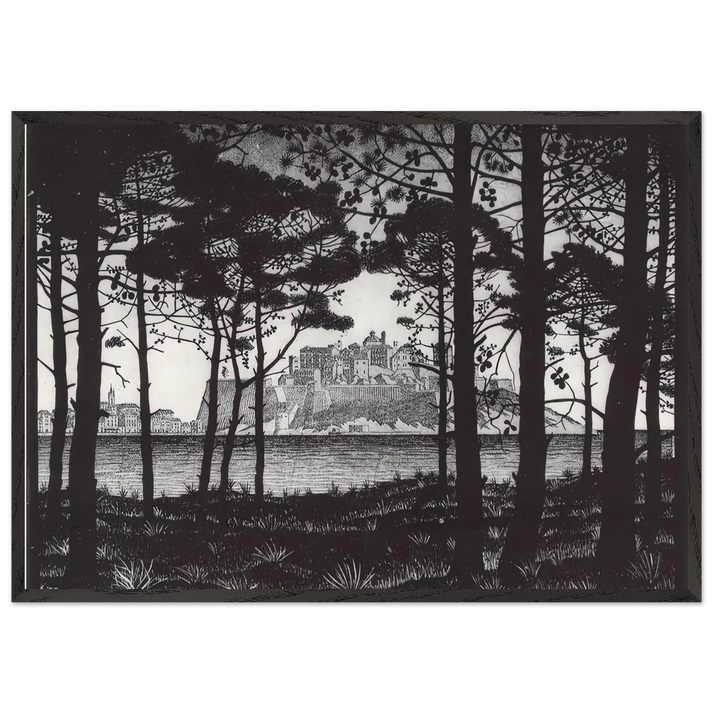 PINETA OF CALVI CORSICA - MC Escher 70x100 cm / 28x40 inches Framed Art Print – Black Wooden Frame | Maurits Cornelis Escher Prints