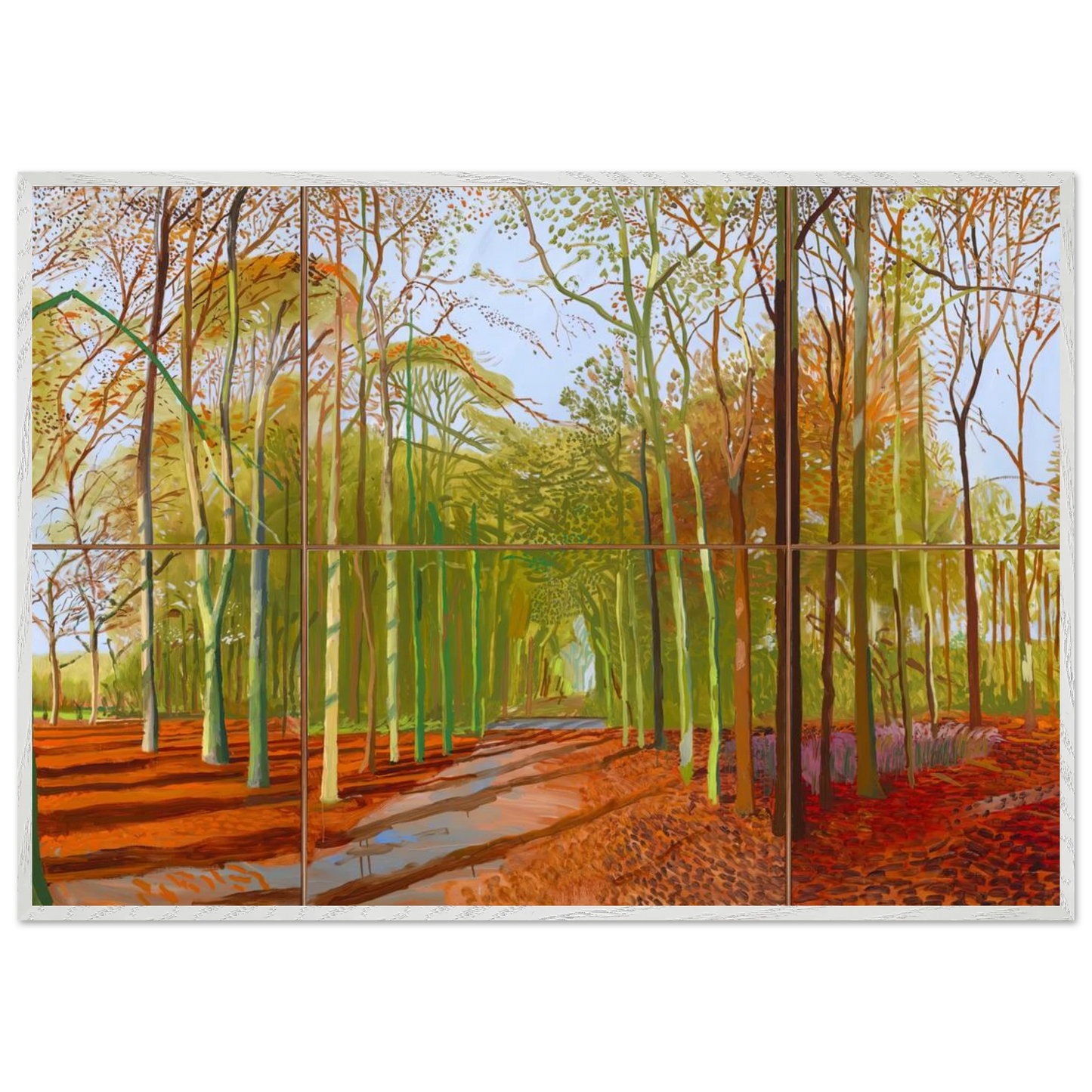 David Hockney - Woldgate Woods, 21, 23 & 29 November 2006 - 27x35 cm / 11x14 inches - Premium Wooden Framed Poster With Fine Art Paper-canvas - White frame