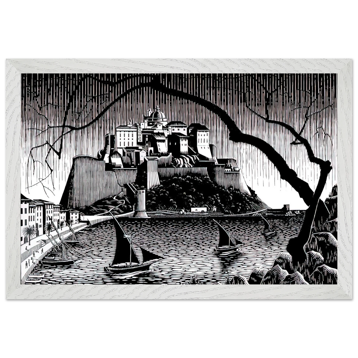 MC Escher - CITADEL OF CALVI CORSICA Wall Art - 30x40 cm / 12x16 inches - Premium Wooden Framed Poster With Fine Art Paper - Black frame