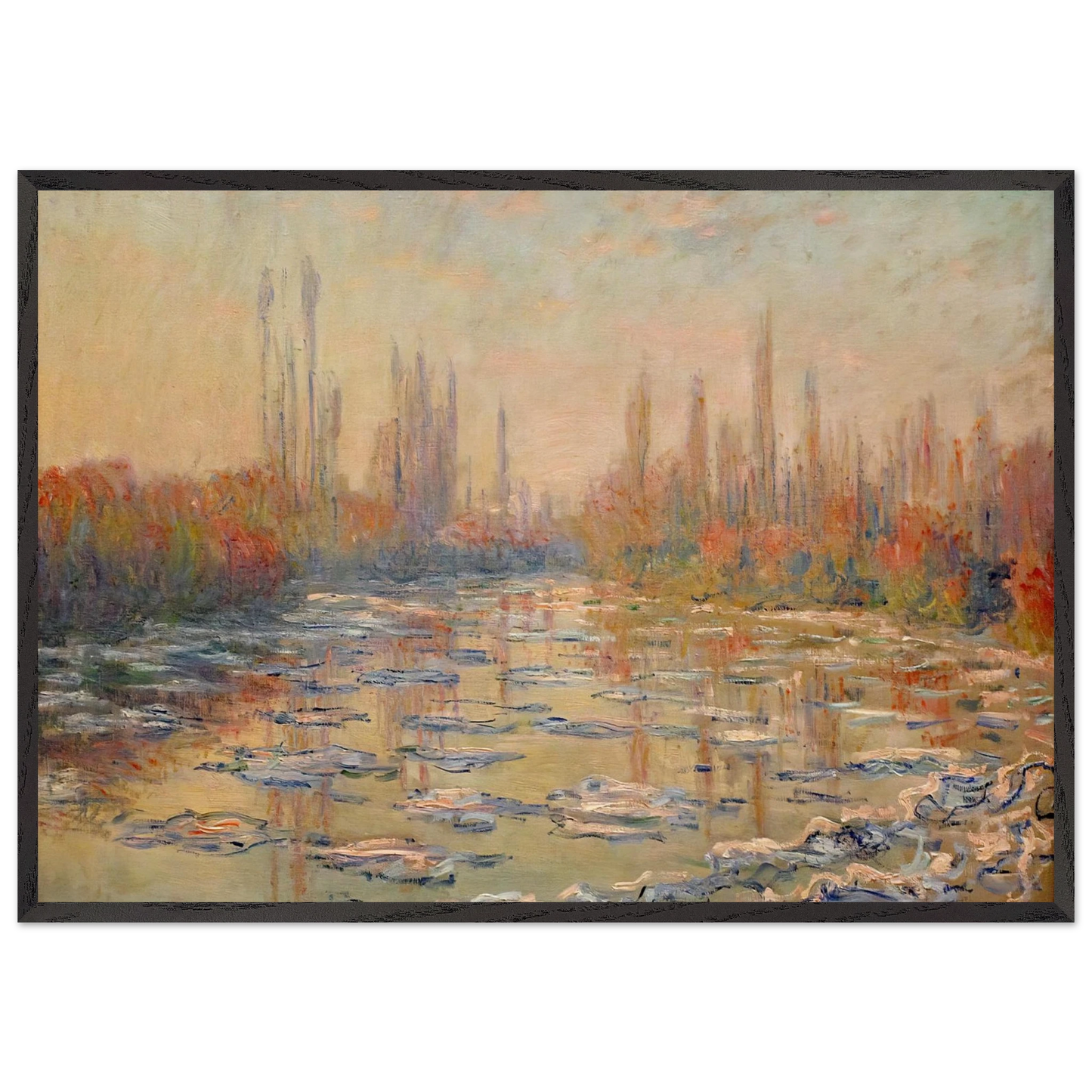 Floating Ice on the Seine 02 - claude monet Framed Art Print – Black Wooden Frame - Default Title - -Framed Art Print