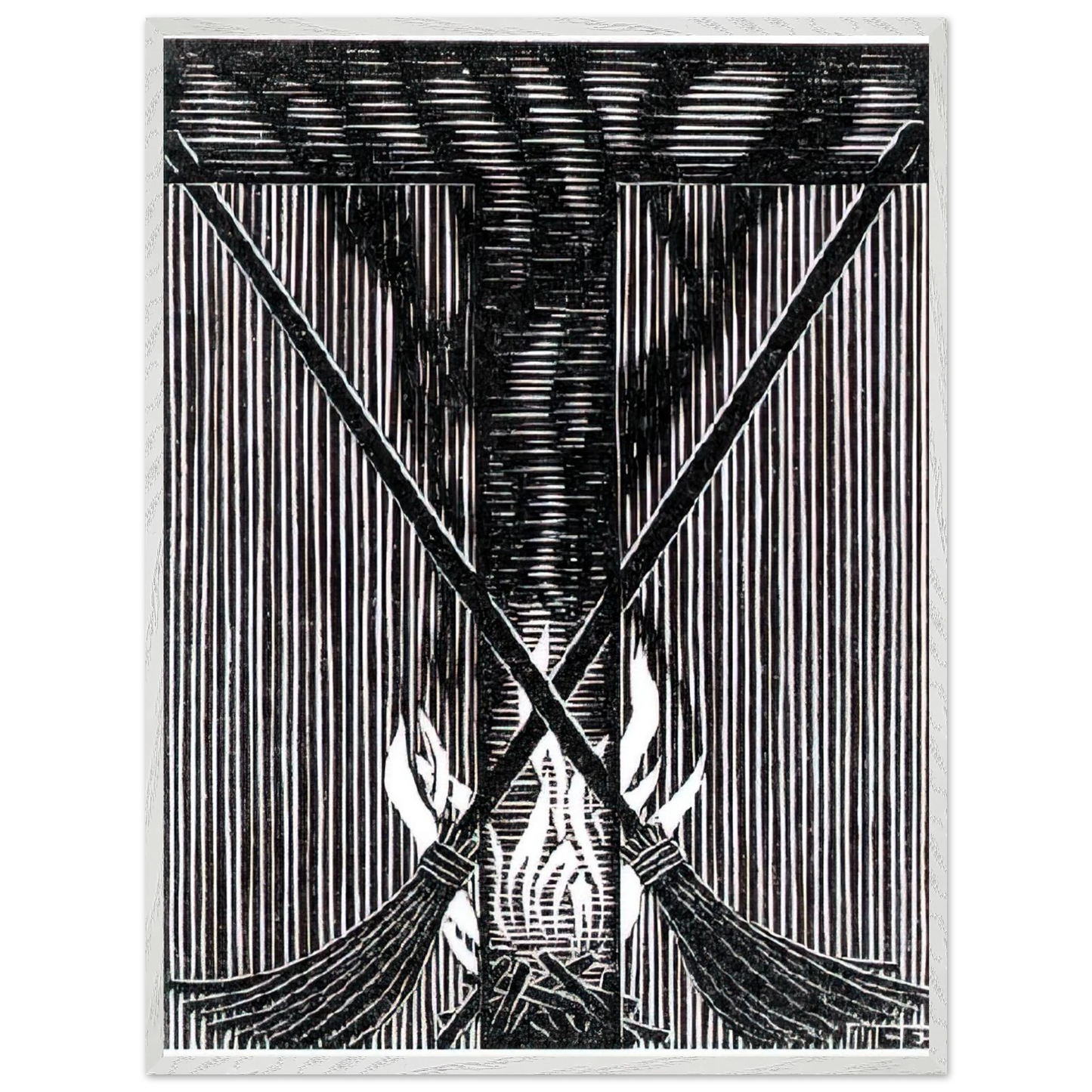 MC Escher - INITIAL T Wall Art - 60x80 cm / 24x32 inches - Premium Wooden Framed Poster With Fine Art Paper - White frame