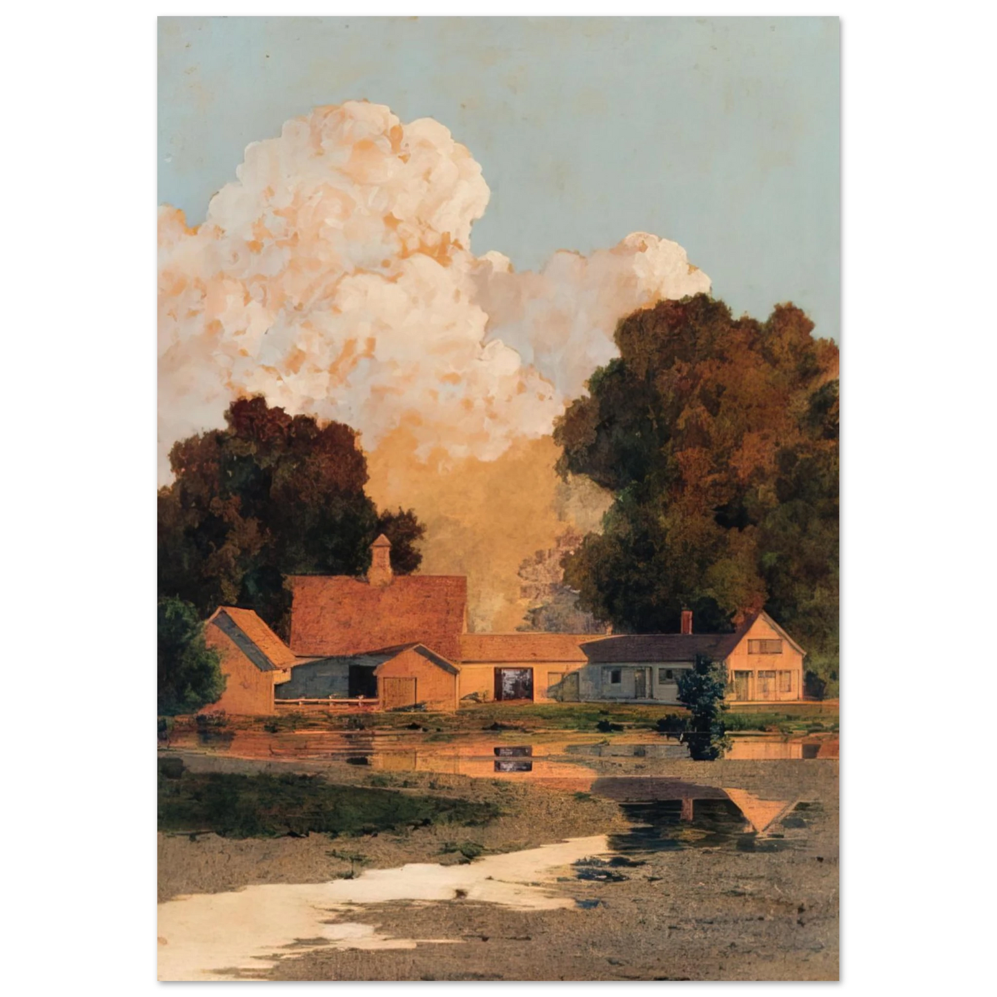 Maxfield Parrish - Daniels Farm, Summer Wall Art - 60x80 cm / 24x32 inches - Premium Wooden Framed Poster With Fine Art Paper-canvas - Black frame