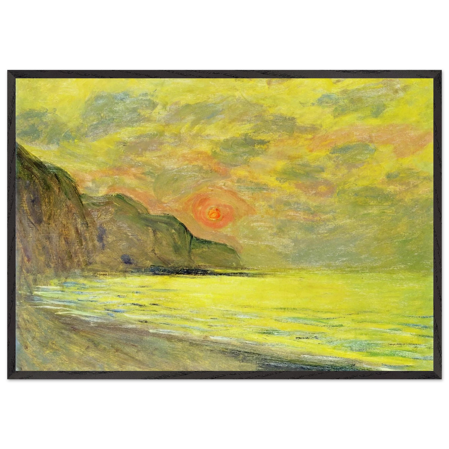 Sunset Foggy Weather Pourville - claude monet Framed Art Print – Black Wooden Frame - Default Title - -Framed Art Print