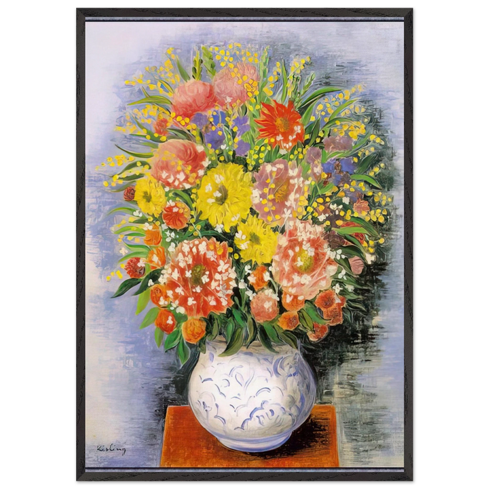 BOUQUET OF VARIOUS FLOWERS AND MIMOSA - Moise Kisling 70x100 cm / 28x40 inches Framed Art Print – Black Wooden Frame