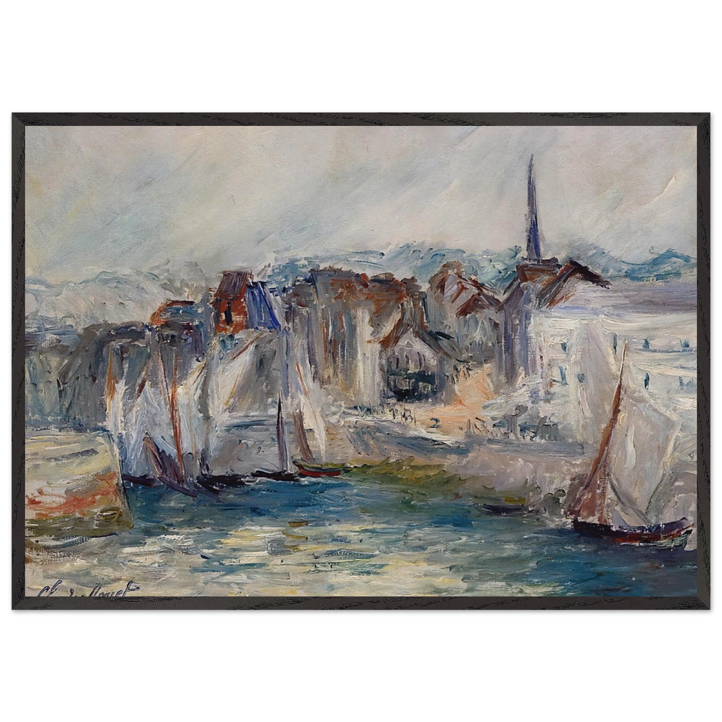 Boats in the Port of Honfleur - claude monet Framed Art Print – Black Wooden Frame - Default Title - -Framed Art Print