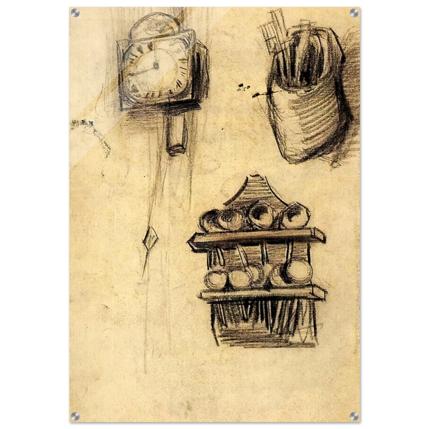 Clock, Clog with Cutlery and a Spoon Rack - Vincent van Gogh Acrylic Print - 70x100 cm / 28x40″ inches | Vincent van Gogh Wall Art | Vincent van Gogh Prints