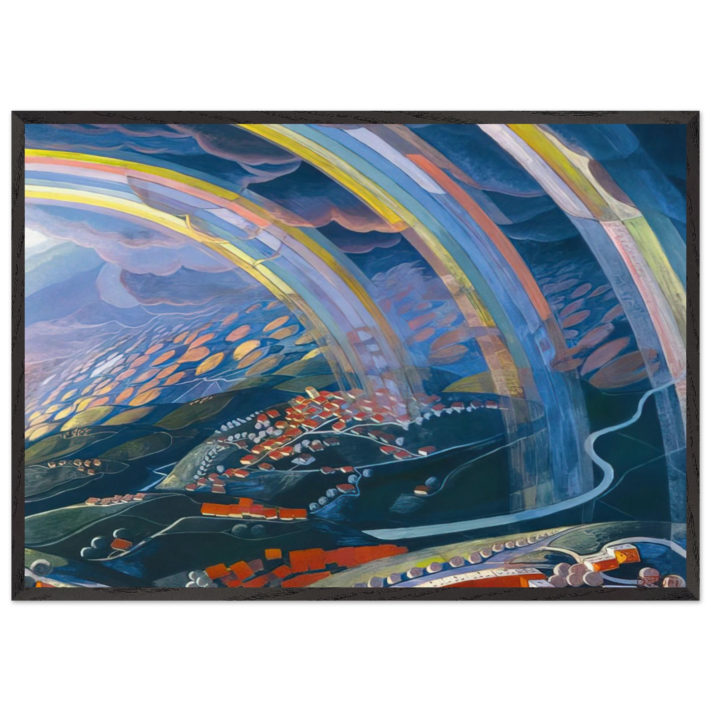 The Miracle of Light While Flying - 1931 - Gerardo Dottori 70x100 cm / 28x40 inches Framed Art Print – Black Wooden Frame