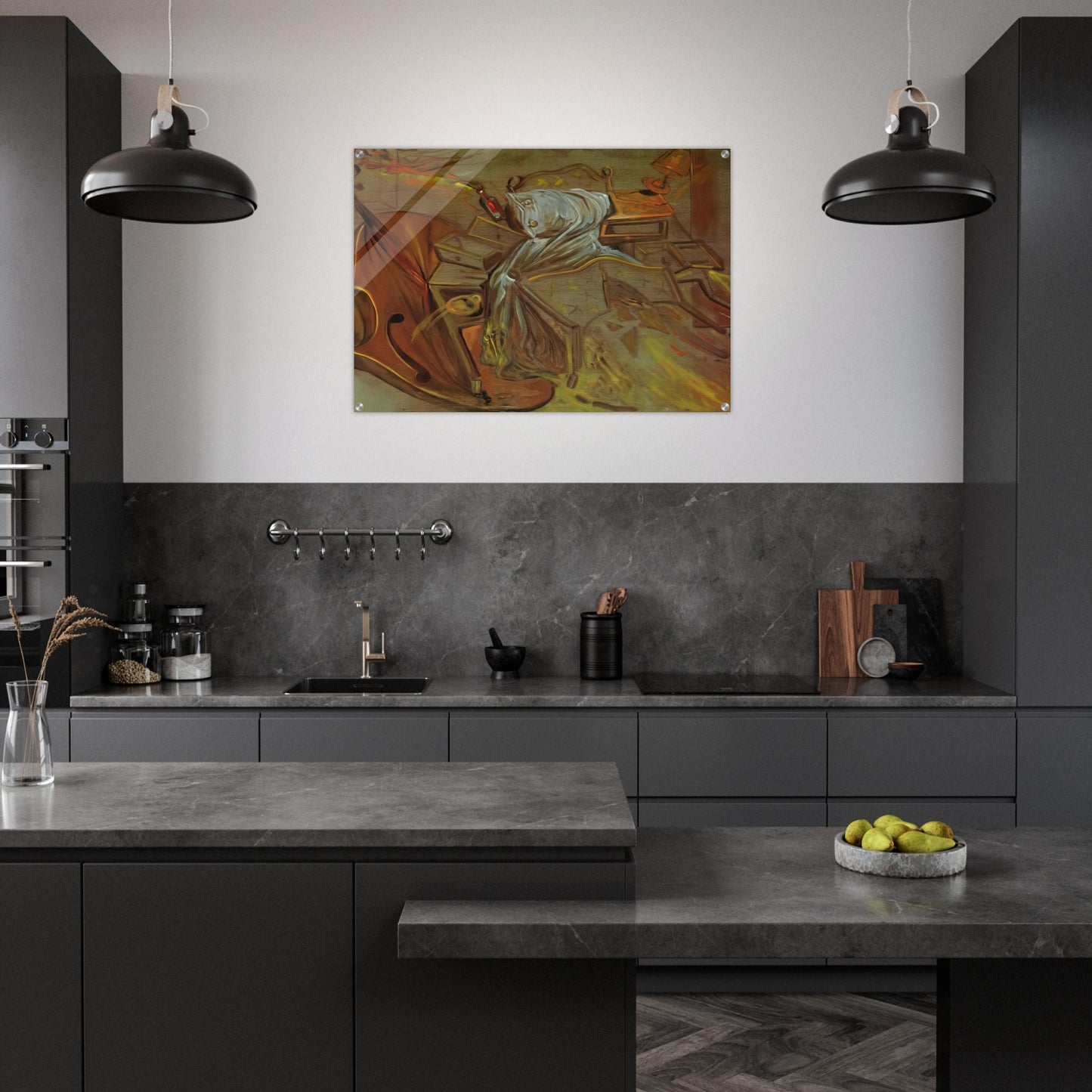 BED AND TWO BEDSIDE TABLES FEROCIOUSLY ATTACKING A CELLO - Salvador Dali Acrylic Print - 70x100 cm / 28x40″ inches